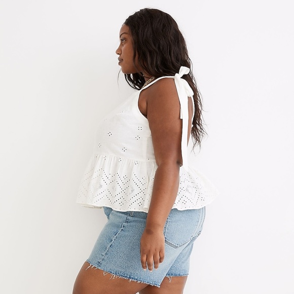 NWT Madewell size 1X Plus Rosalie Tie-Strap Top in White Geo Eyelet Sweet Summer - Picture 9 of 12